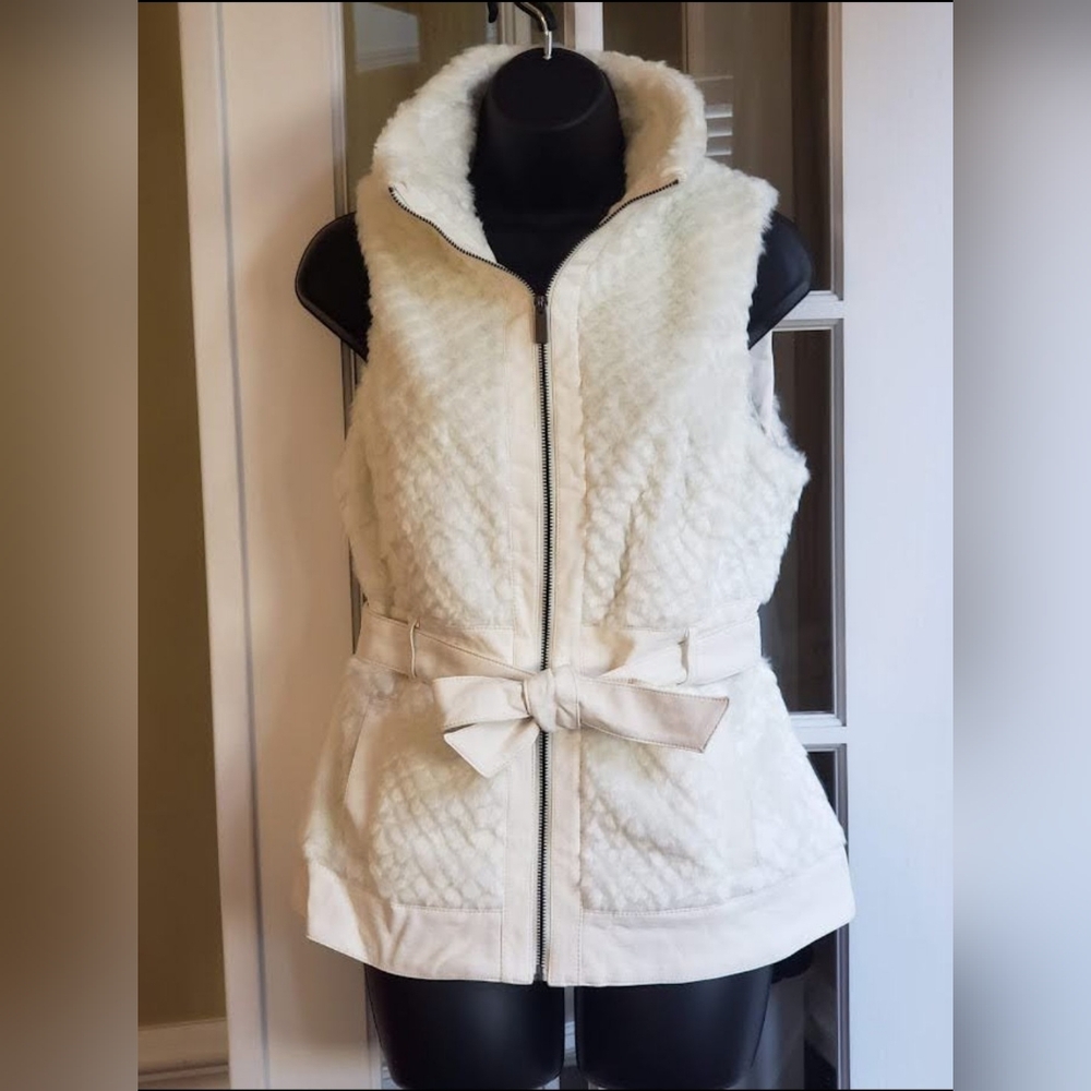 NWT, Belted Ivory Faux Fur Vest